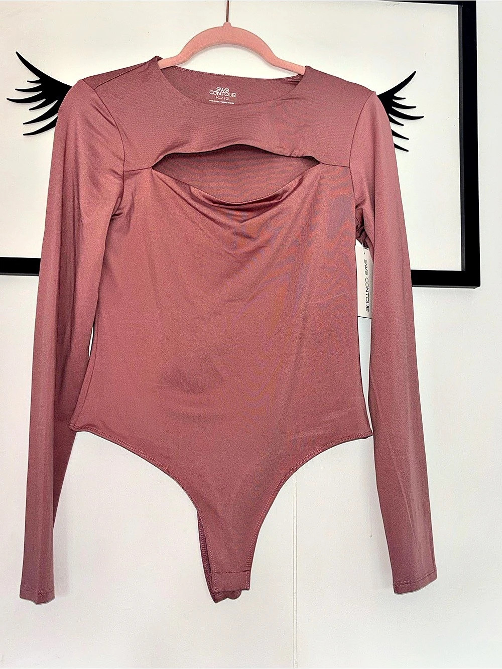 SWS Couture Pink Long Sleeve Cutout Bodysuit